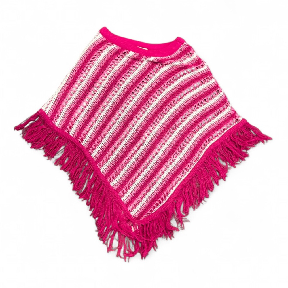 Y2K 725 Originals Pink Striped Fringe Poncho